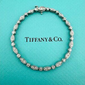Tiffany & Co. Jazz Swing Diamond Platinum Tennis Bracelet 6.5" + Extra Links